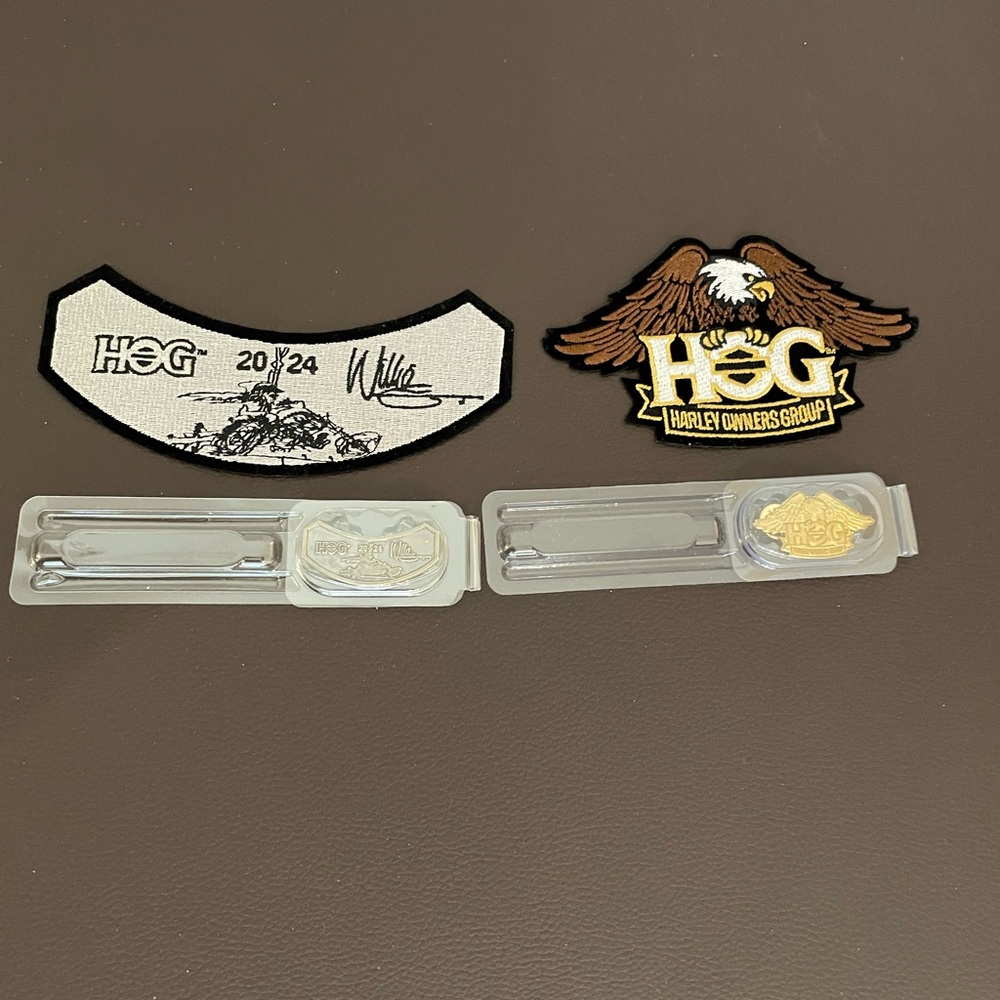 Harley-Davidson HOG Patches and Pins Set - Black, White, Gold
